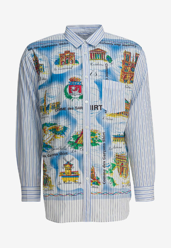 Comme Des Garçons Shirt Graphic Print Long-Sleeved Shirt Light Blue FP-B015-W251 STRIPE/MIX_b1fd2da9-e6bb-47dd-8a9e-bc42ceedf099