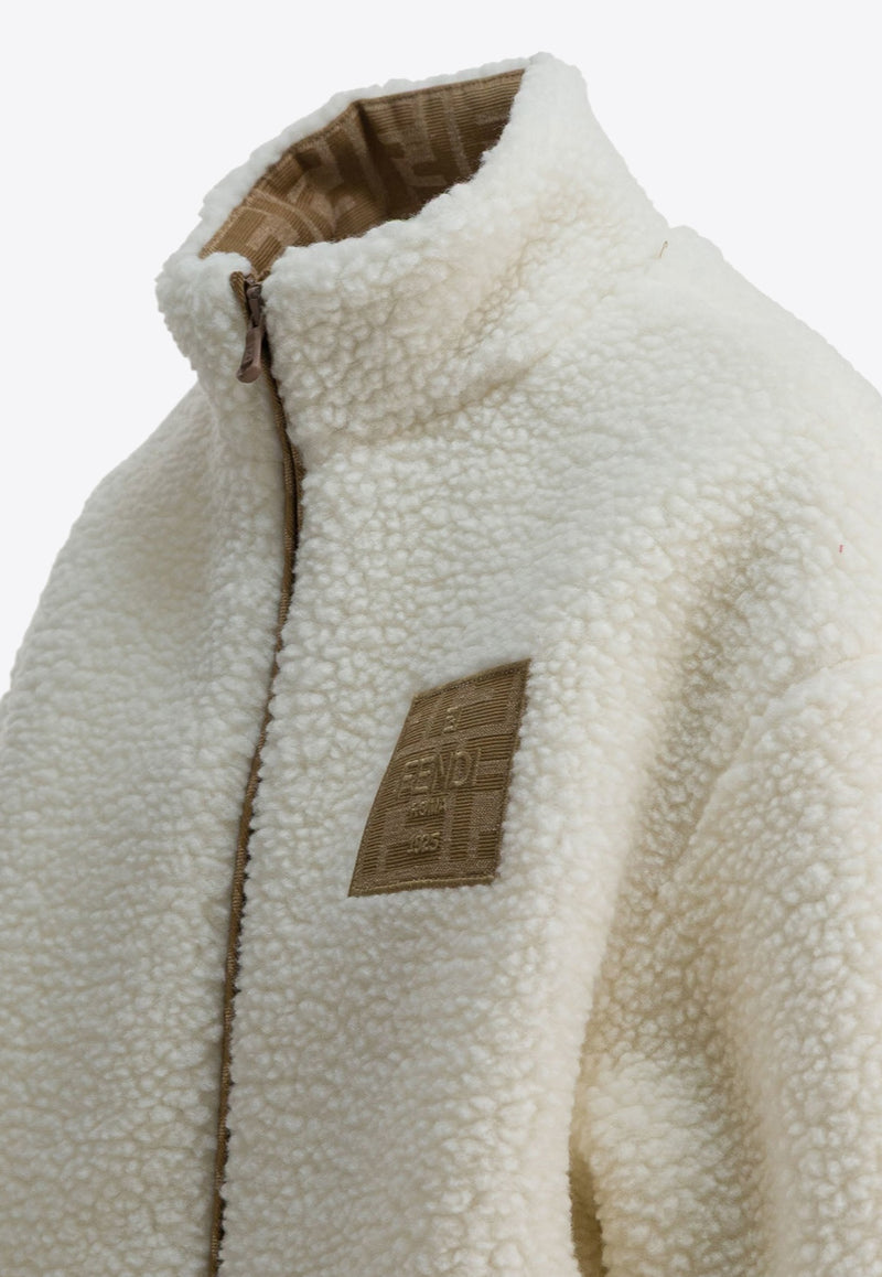 Fendi Kids Girls Logo Patch Fleece Jacket White JFA218AUKQF0TU9_b819063f-d90b-4a5d-978a-d5c5959eec78
