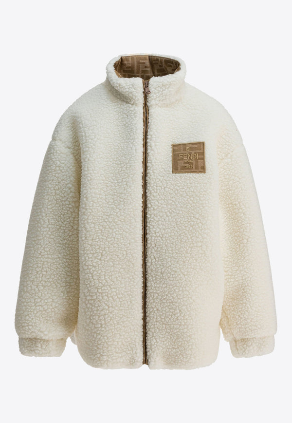 Fendi Kids Girls Logo Patch Fleece Jacket White JFA218AUKQF0TU9_b819063f-d90b-4a5d-978a-d5c5959eec78