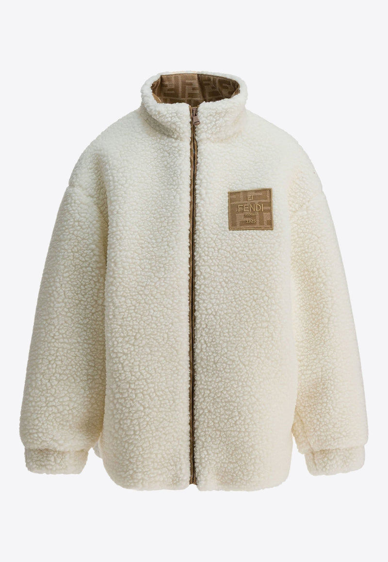 Fendi Kids Girls Logo Patch Fleece Jacket White JFA218AUKQF0TU9_b819063f-d90b-4a5d-978a-d5c5959eec78