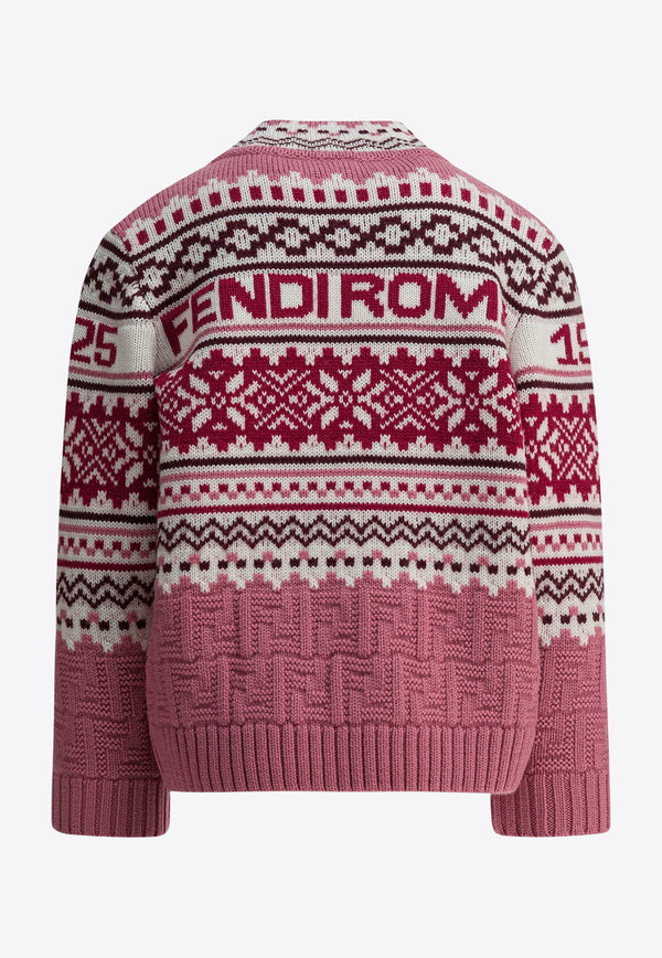 Fendi Kids Girls Patterned Wool Sweater Pink JFG235AYMSF1T6P_15c474da-e931-4e8b-8f05-796f2e925cac