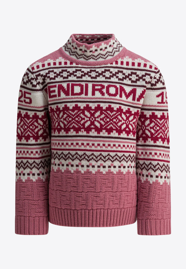 Fendi Kids Girls Patterned Wool Sweater Pink JFG235AYMSF1T6P_15c474da-e931-4e8b-8f05-796f2e925cac