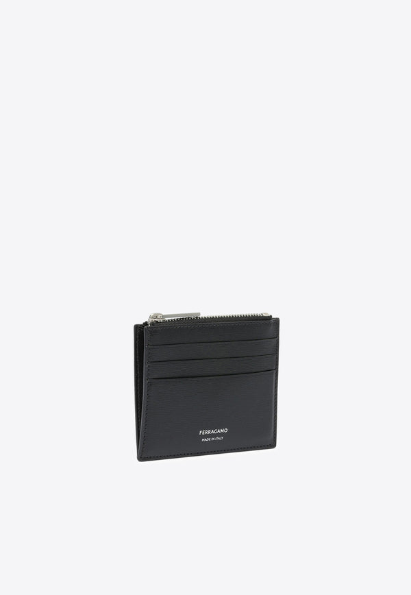 Ferragamo Logo Stamp Leather Cardholder Black 0784562_82313