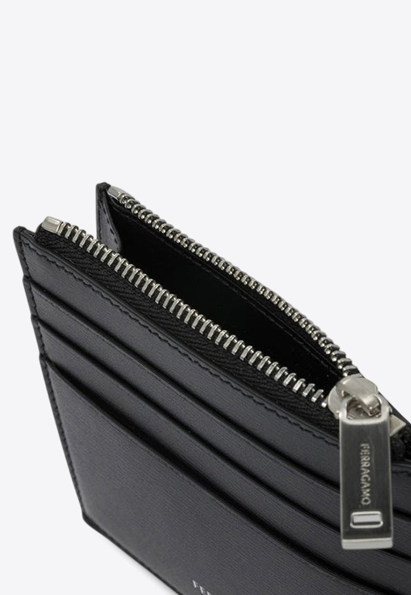 Ferragamo Logo Stamp Leather Cardholder Black 0784562_82313