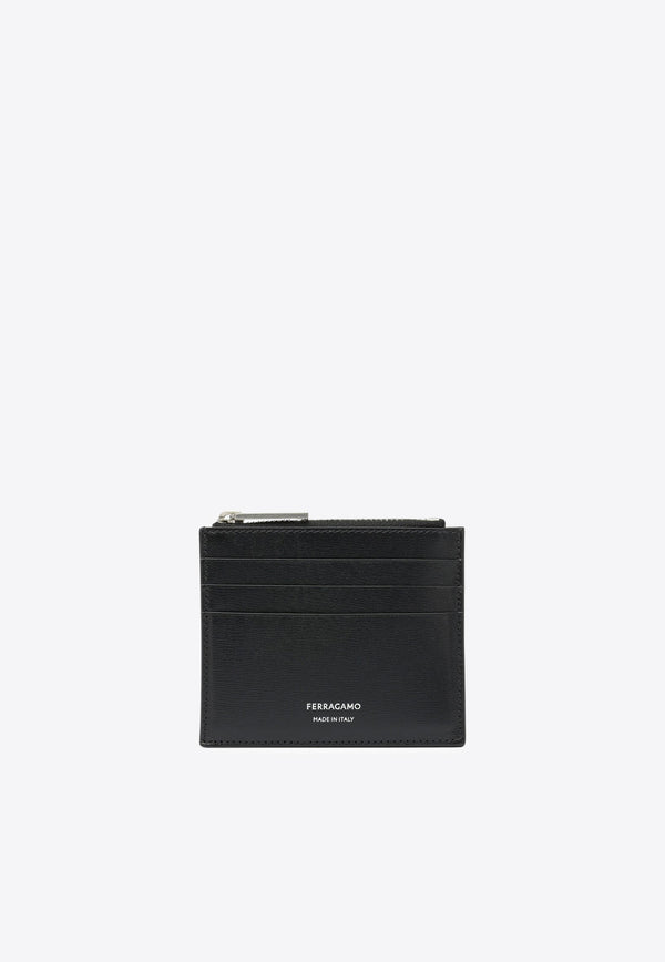 Ferragamo Logo Stamp Leather Cardholder Black 0784562_82313