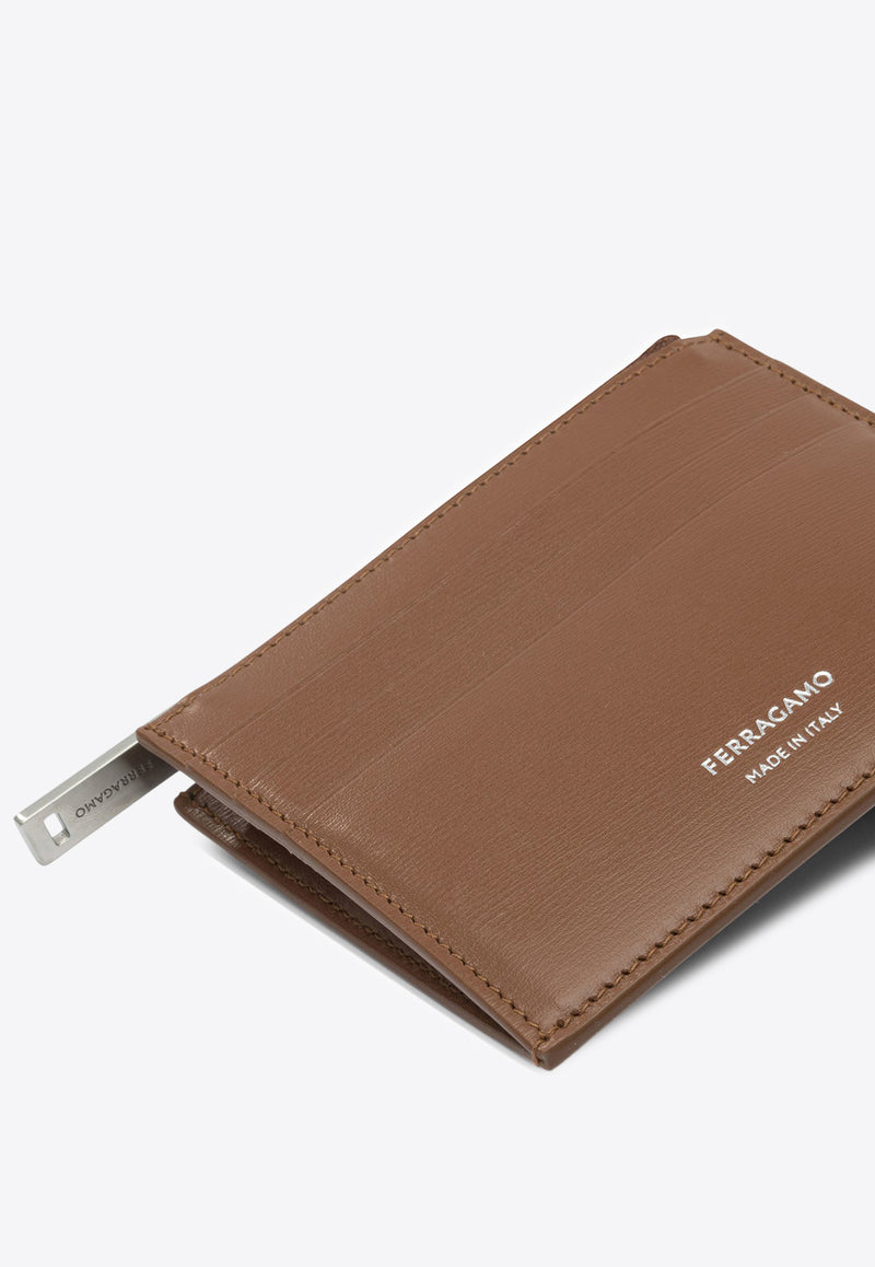 Ferragamo Logo Stamp Leather Cardholder Brown 0784564_82208