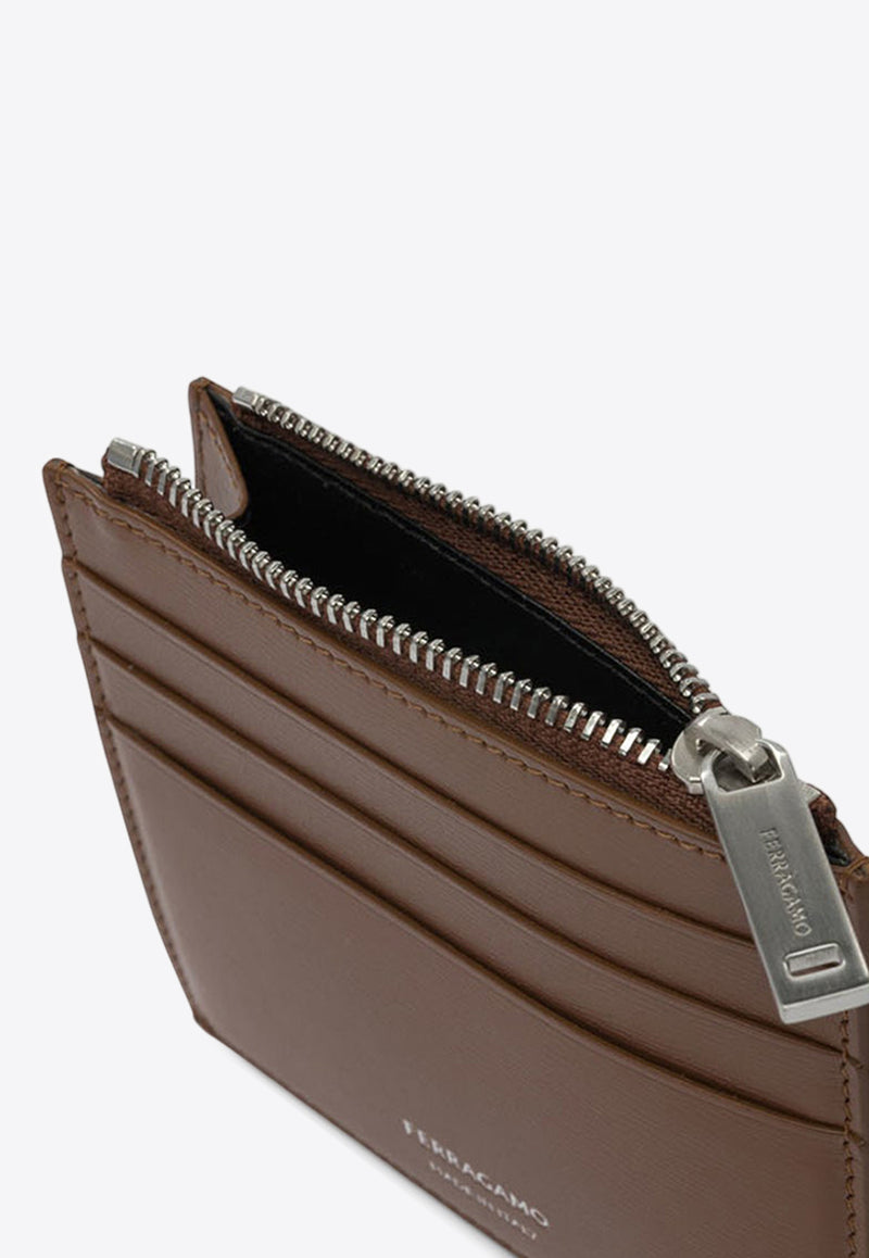 Ferragamo Logo Stamp Leather Cardholder Brown 0784564_82208