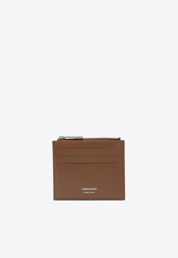Ferragamo Logo Stamp Leather Cardholder Brown 0784564_82208