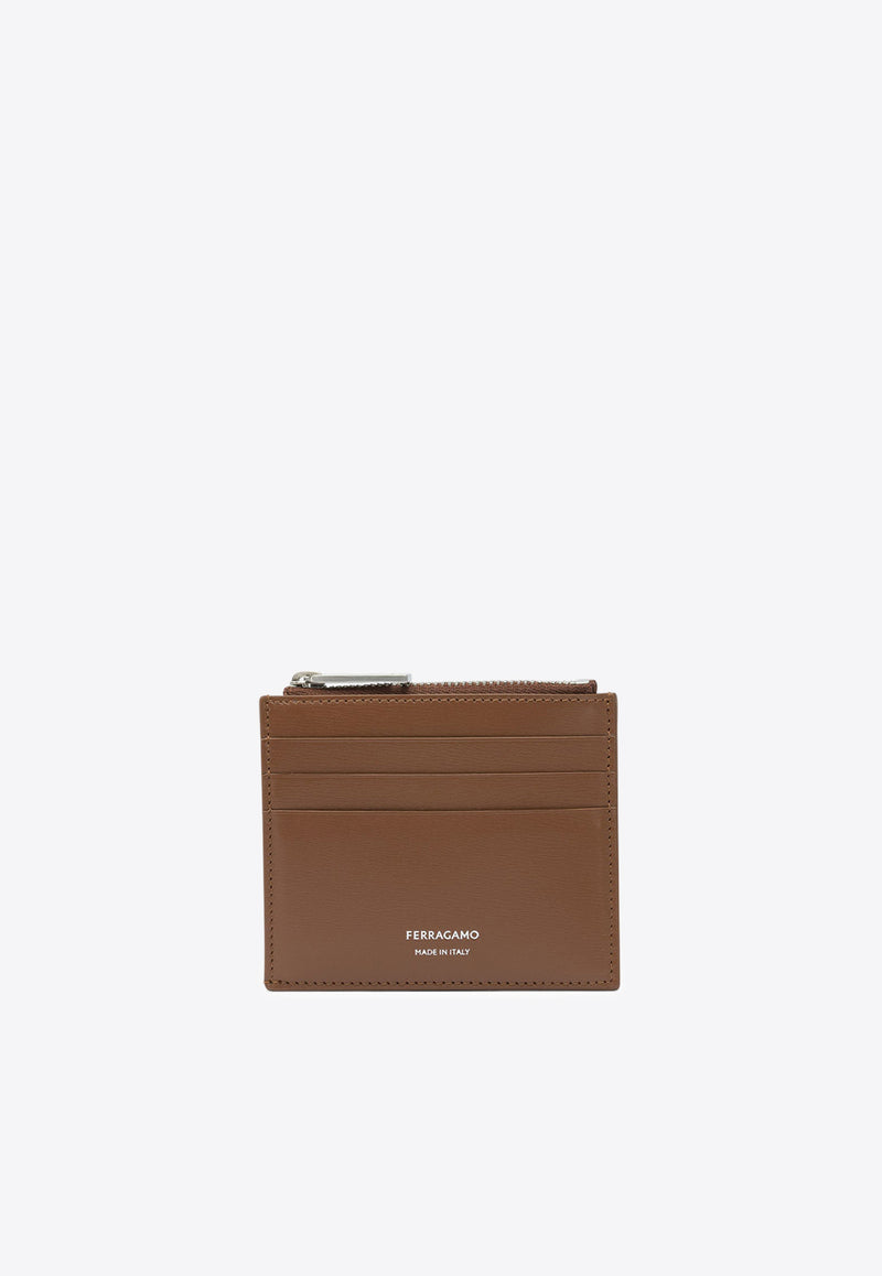 Ferragamo Logo Stamp Leather Cardholder Brown 0784564_82208