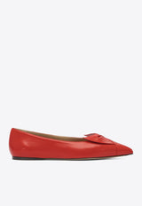Ferragamo Gwen Bow Leather Pointed-Toe Flats Red 0784991_82231