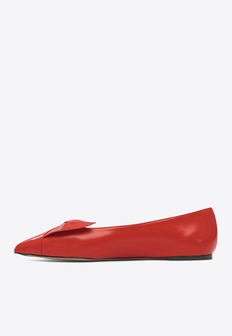 Ferragamo Gwen Bow Leather Pointed-Toe Flats Red 0784991_82231