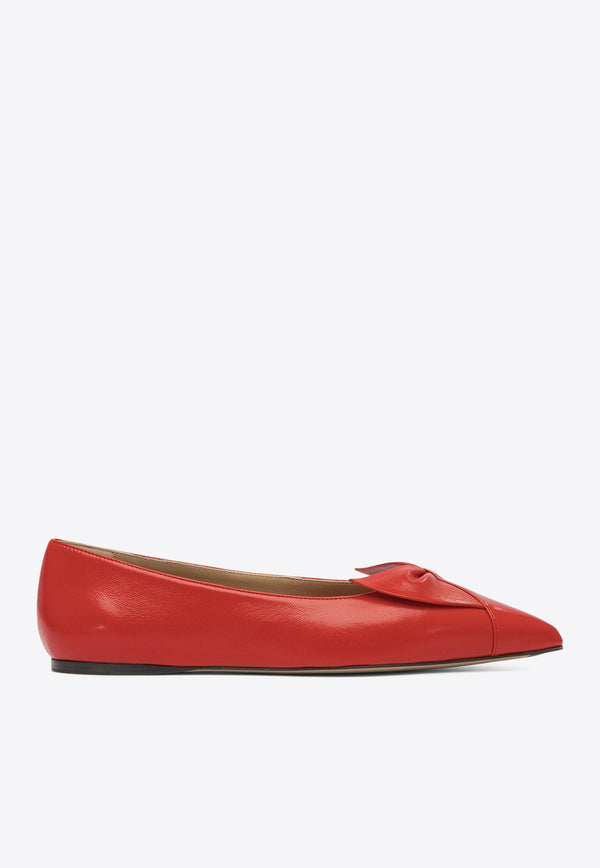 Ferragamo Gwen Bow Leather Pointed-Toe Flats Red 0784991_82231