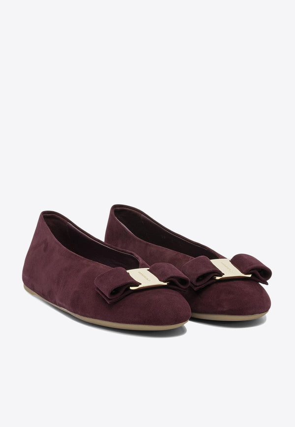 Ferragamo Vanna Vara-Bow Suede Ballet Flats Bordeaux 0785474_82207