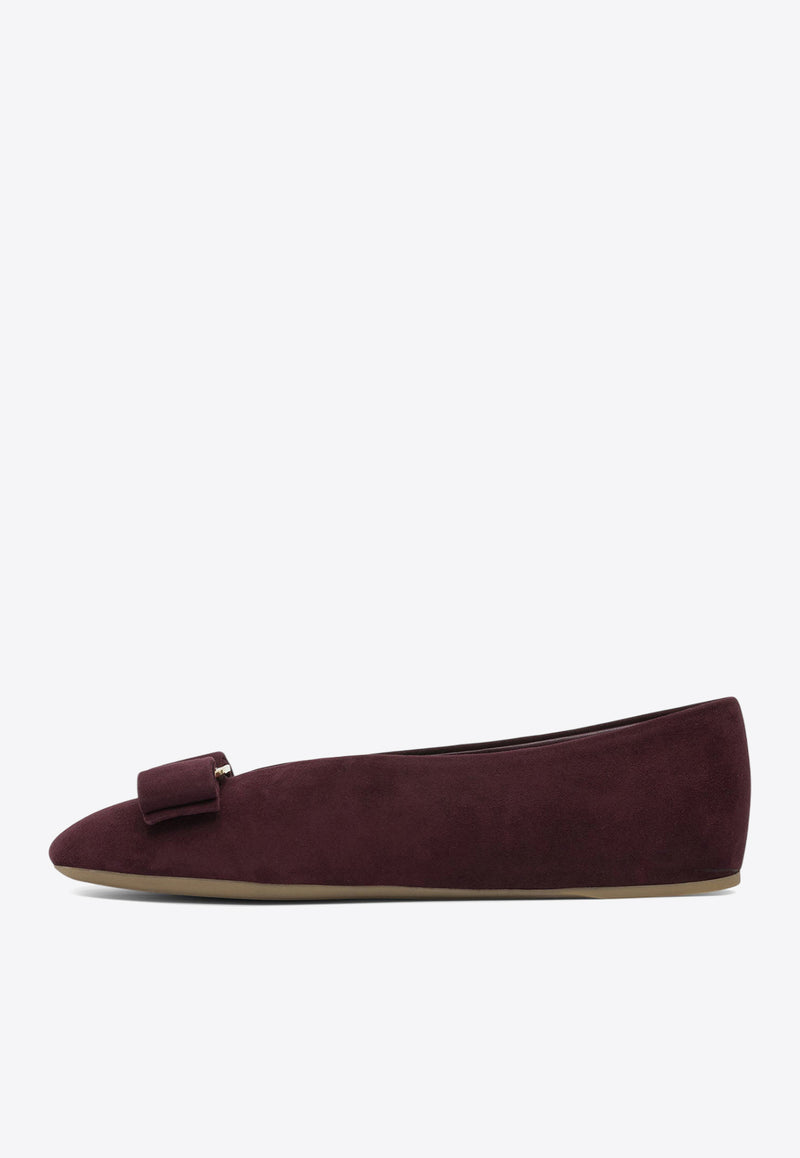 Ferragamo Vanna Vara-Bow Suede Ballet Flats Bordeaux 0785474_82207