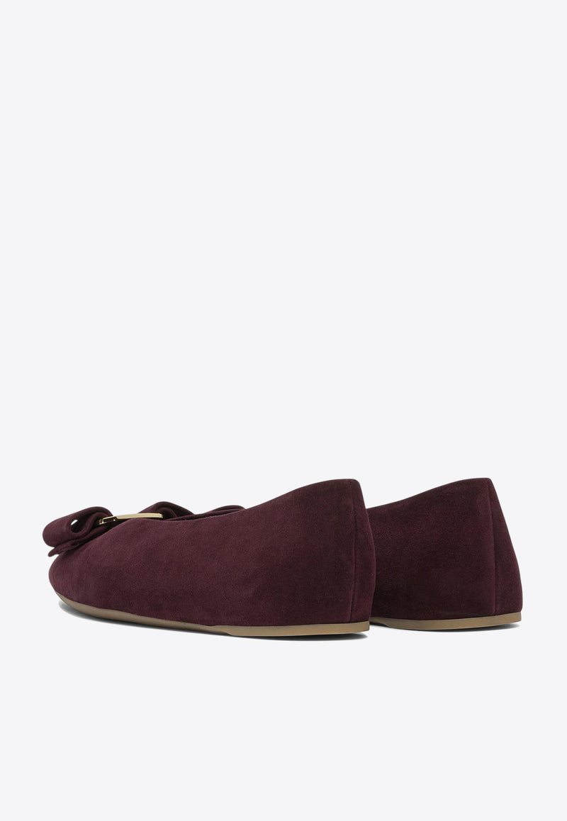Ferragamo Vanna Vara-Bow Suede Ballet Flats Bordeaux 0785474_82207