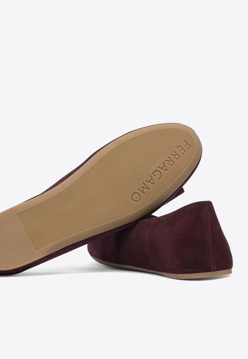 Ferragamo Vanna Vara-Bow Suede Ballet Flats Bordeaux 0785474_82207