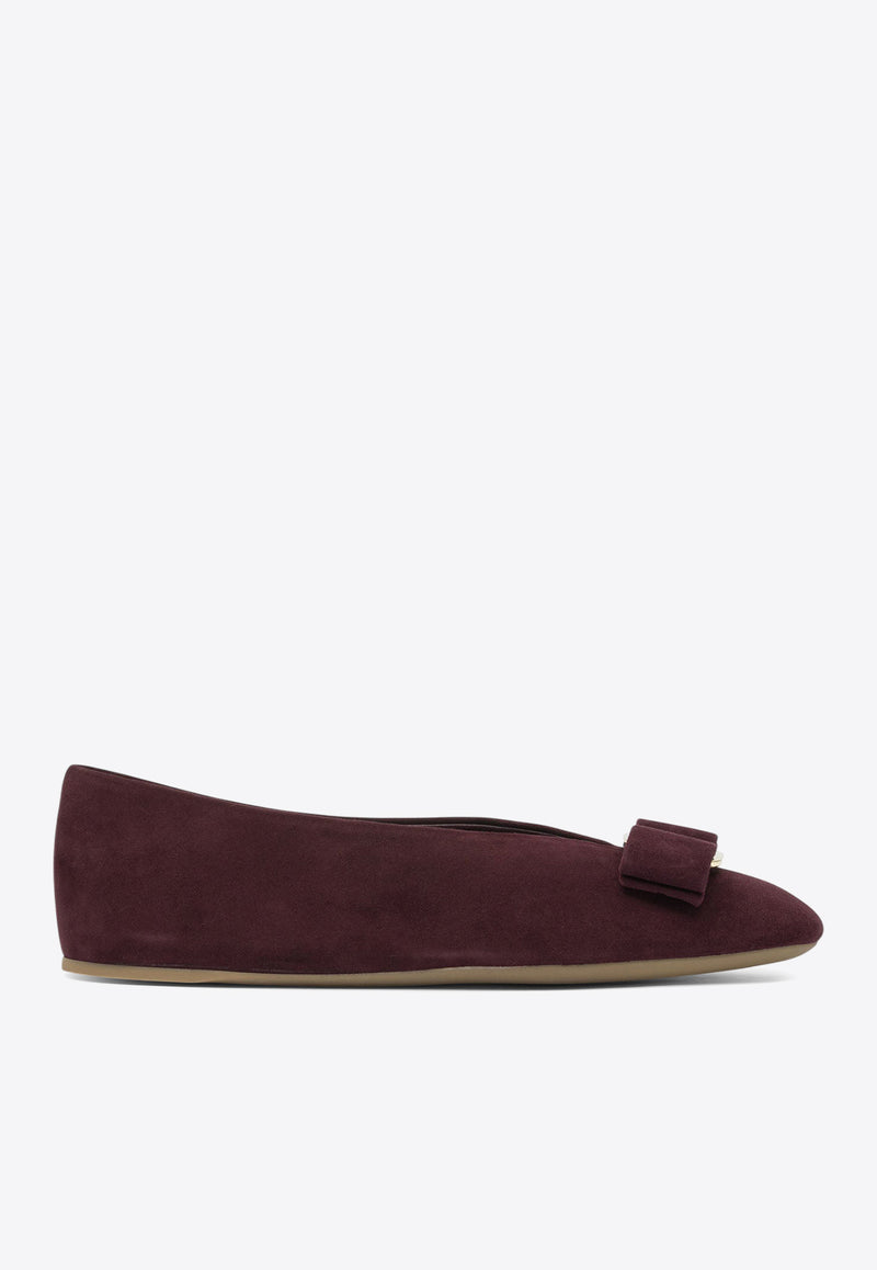 Ferragamo Vanna Vara-Bow Suede Ballet Flats Bordeaux 0785474_82207