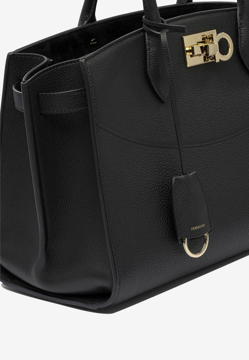 Ferragamo Large Studio Leather Top Handle Bag Black 0785995_82415
