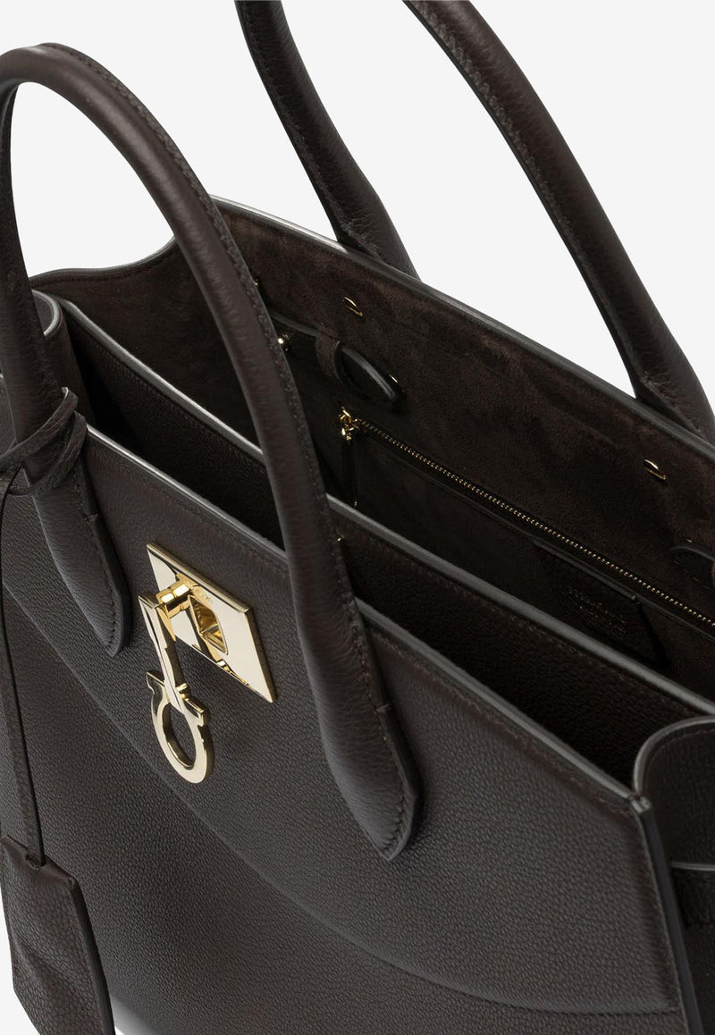 Ferragamo Large Studio Leather Top Handle Bag Brown 0785996_82236