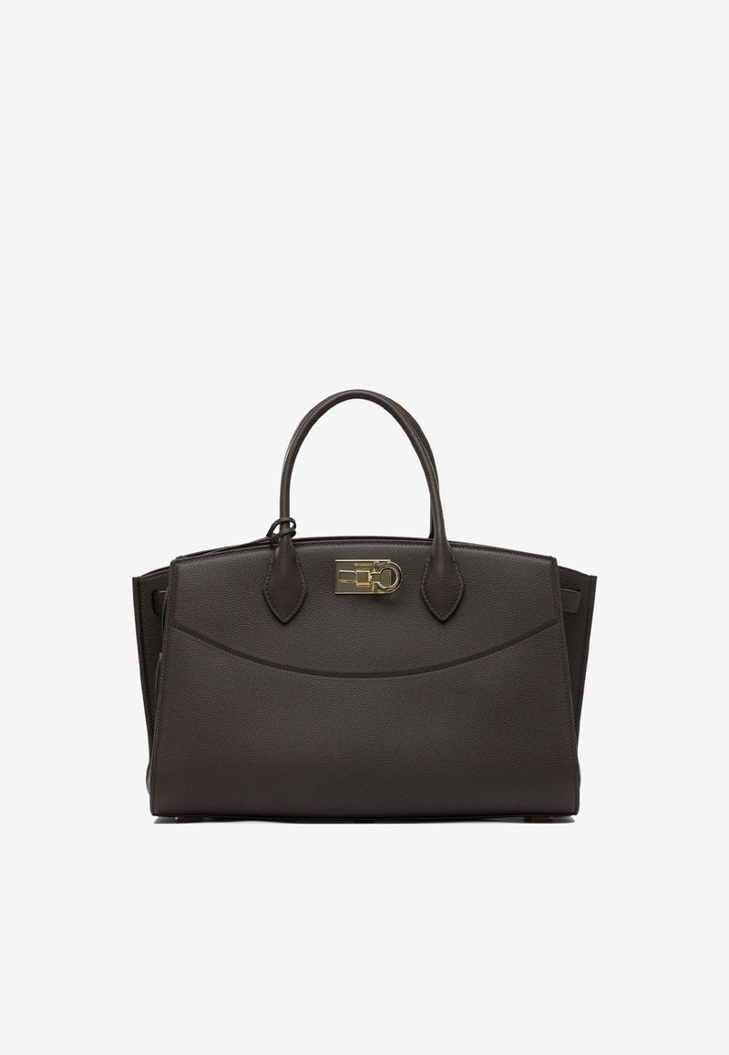 Ferragamo Large Studio Leather Top Handle Bag Brown 0785996_82236