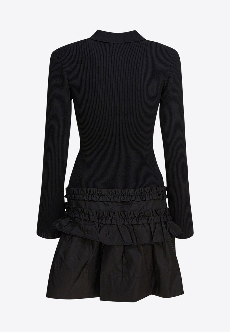 GANNI Flared Mini Polo Dress Black K2523099_492b0412-425e-4b02-ad20-373f23b840cb