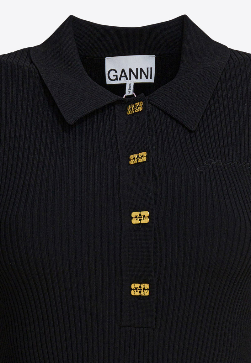 GANNI Flared Mini Polo Dress Black K2523099_492b0412-425e-4b02-ad20-373f23b840cb