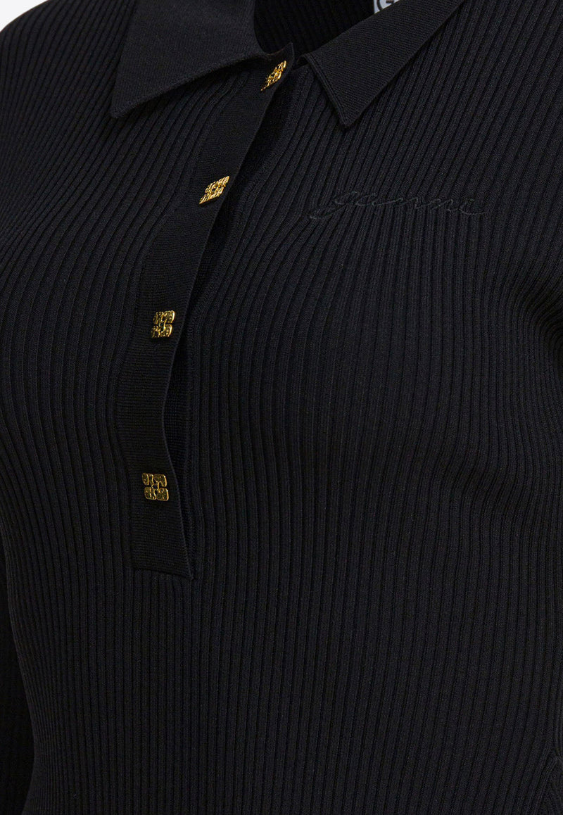 GANNI Flared Mini Polo Dress Black K2523099_492b0412-425e-4b02-ad20-373f23b840cb