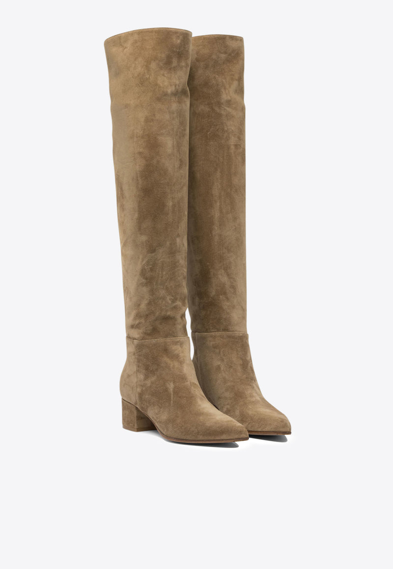 Gianvito Rossi Piper 45 Over-the-Knee Suede Boots Beige G8023345RICCAMEL_82793