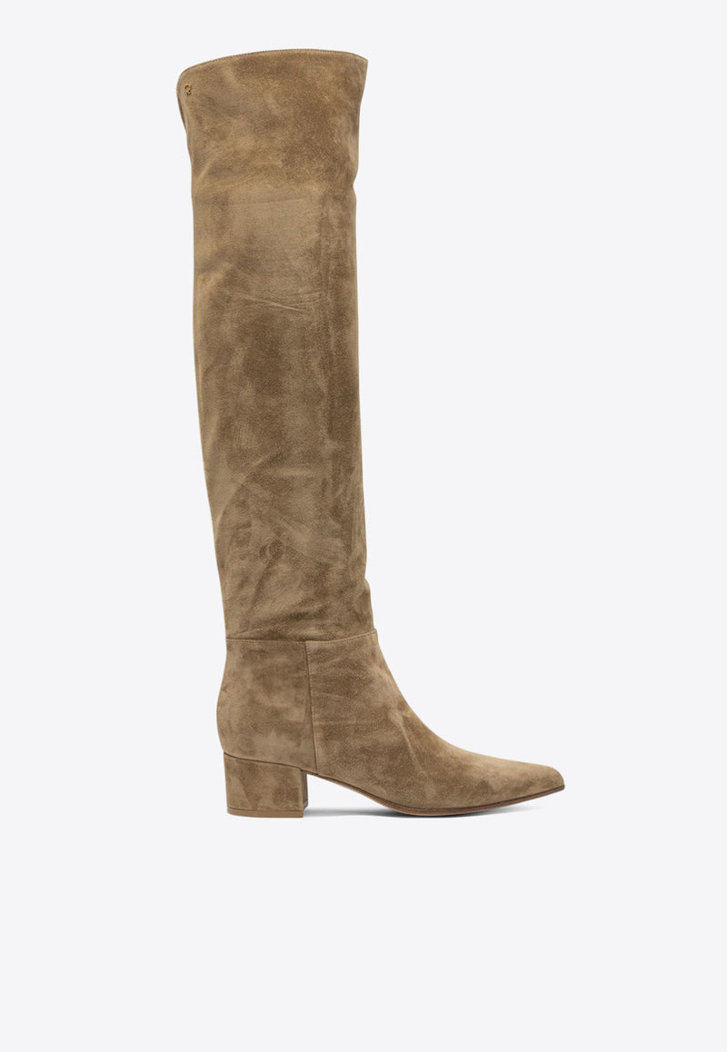 Gianvito Rossi Piper 45 Over-the-Knee Suede Boots Beige G8023345RICCAMEL_82793