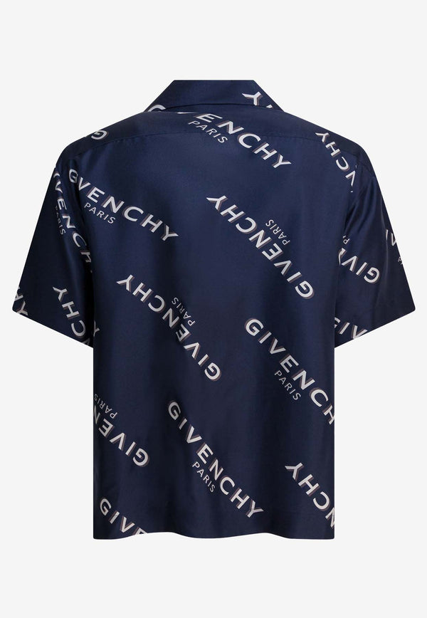 Givenchy All-Over Logo Print Silk Bowling Shirt  Blue BM616J1673410_34cd5aba-237a-469f-9b77-b283c7f64d45