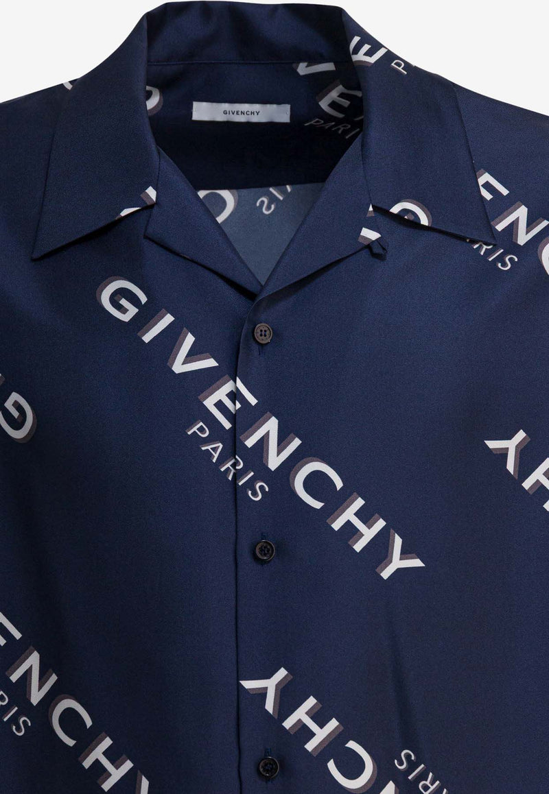 Givenchy All-Over Logo Print Silk Bowling Shirt  Blue BM616J1673410_34cd5aba-237a-469f-9b77-b283c7f64d45