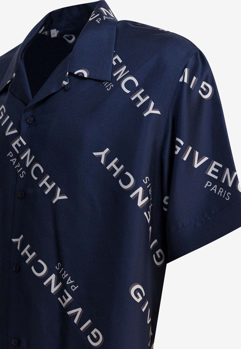 Givenchy All-Over Logo Print Silk Bowling Shirt  Blue BM616J1673410_34cd5aba-237a-469f-9b77-b283c7f64d45