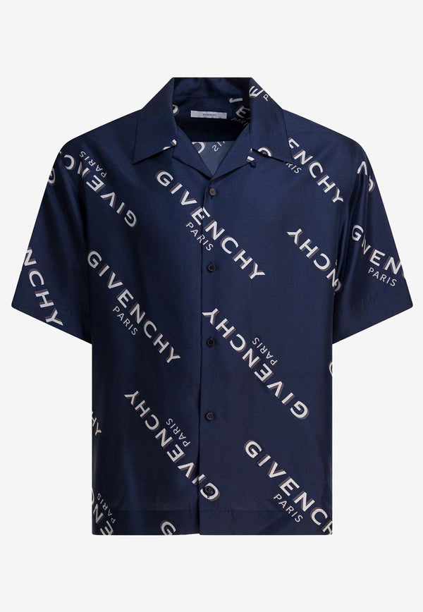 Givenchy All-Over Logo Print Silk Bowling Shirt  Blue BM616J1673410_34cd5aba-237a-469f-9b77-b283c7f64d45
