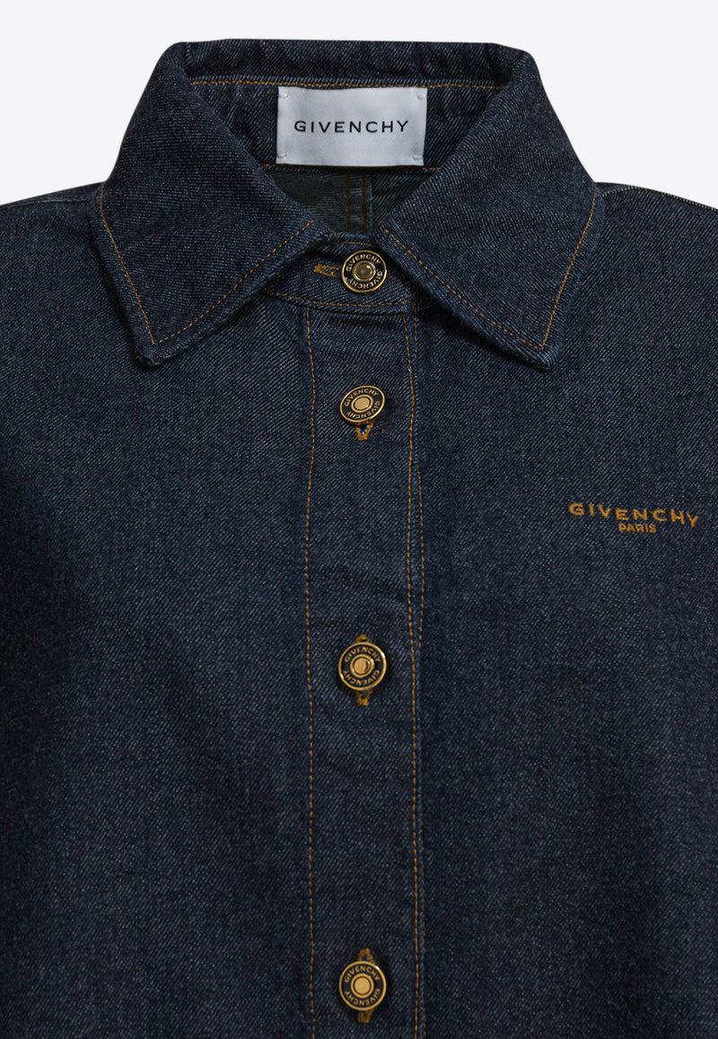 Givenchy Logo Embroidered Denim Shirt Blue BW61F1516P401_82455