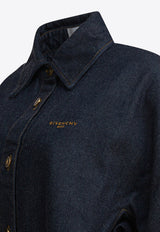 Givenchy Logo Embroidered Denim Shirt Blue BW61F1516P401_82455