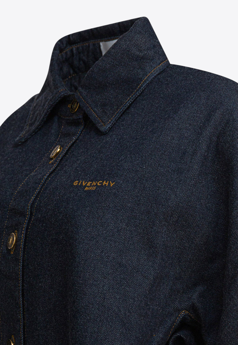 Givenchy Logo Embroidered Denim Shirt Blue BW61F1516P401_82455