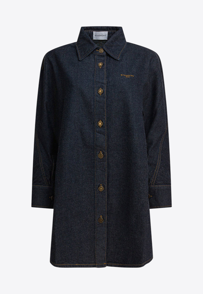 Givenchy Logo Embroidered Denim Shirt Blue BW61F1516P401_82455