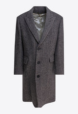 Golden Goose DB Single-Breasted Wool Herringbone Coat Gray GMP00986P00061681173_82167