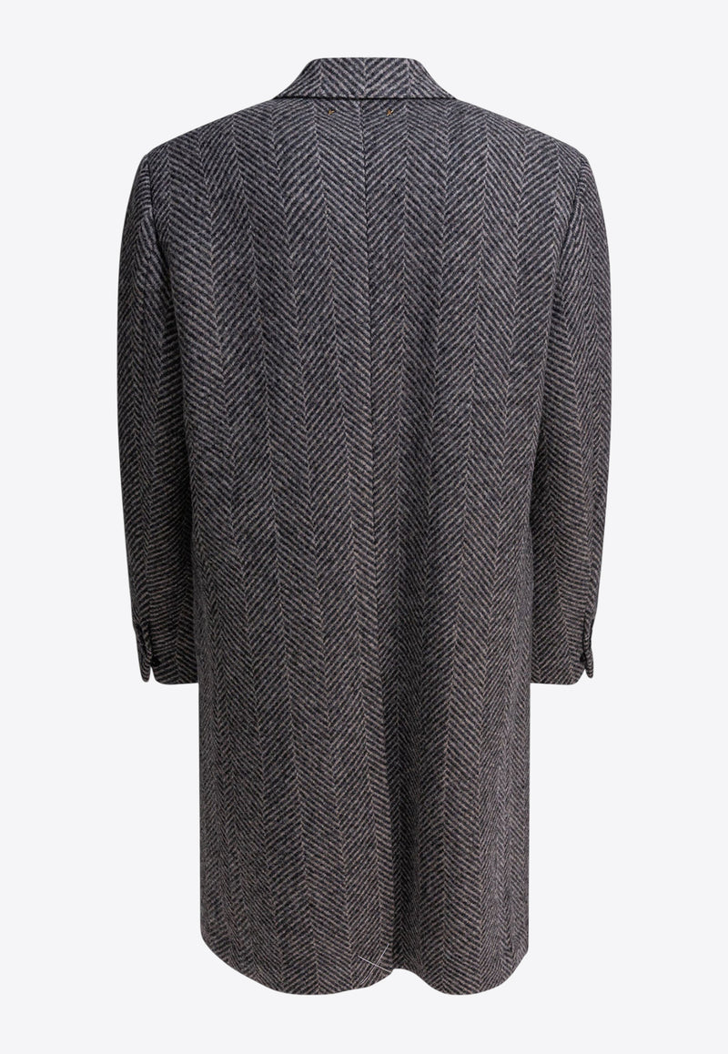 Golden Goose DB Single-Breasted Wool Herringbone Coat Gray GMP00986P00061681173_82167