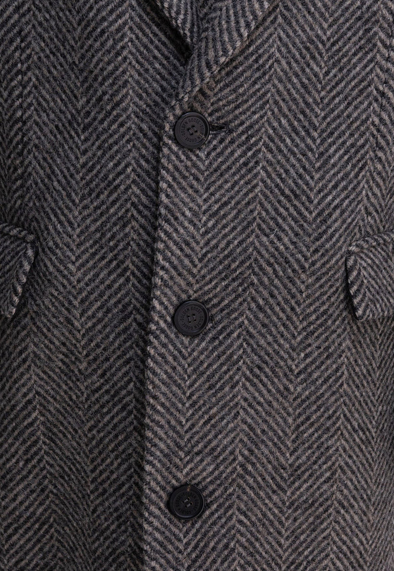 Golden Goose DB Single-Breasted Wool Herringbone Coat Gray GMP00986P00061681173_82167
