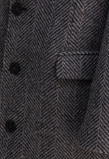 Golden Goose DB Single-Breasted Wool Herringbone Coat Gray GMP00986P00061681173_82167