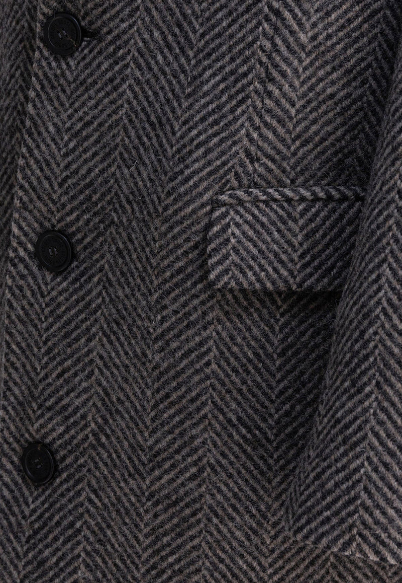 Golden Goose DB Single-Breasted Wool Herringbone Coat Gray GMP00986P00061681173_82167