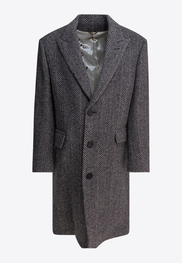 Golden Goose DB Single-Breasted Wool Herringbone Coat Gray GMP00986P00061681173_82167
