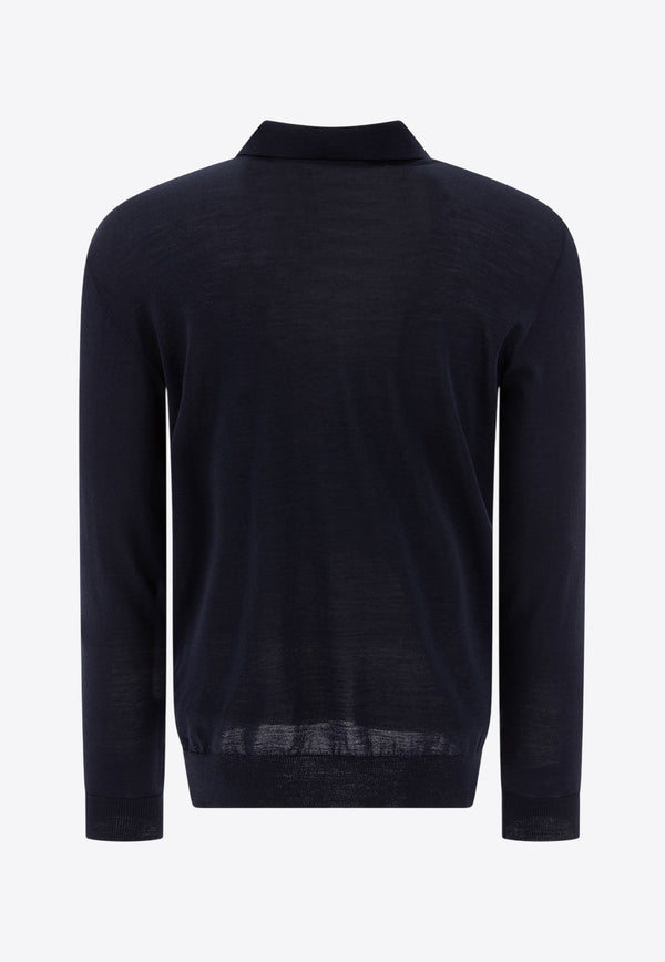 Golden Goose DB Wool Knit Long-Sleeved Polo T-shirt Blue GMP01353P00104150501_83003