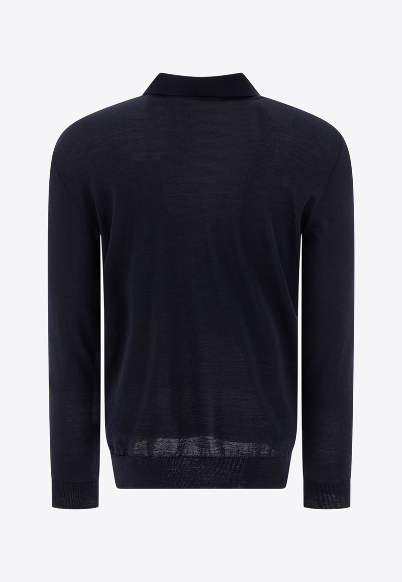 Golden Goose DB Wool Knit Long-Sleeved Polo T-shirt Blue GMP01353P00104150501_83003