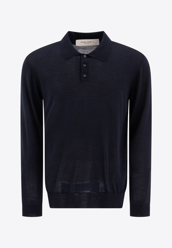 Golden Goose DB Wool Knit Long-Sleeved Polo T-shirt Blue GMP01353P00104150501_83003