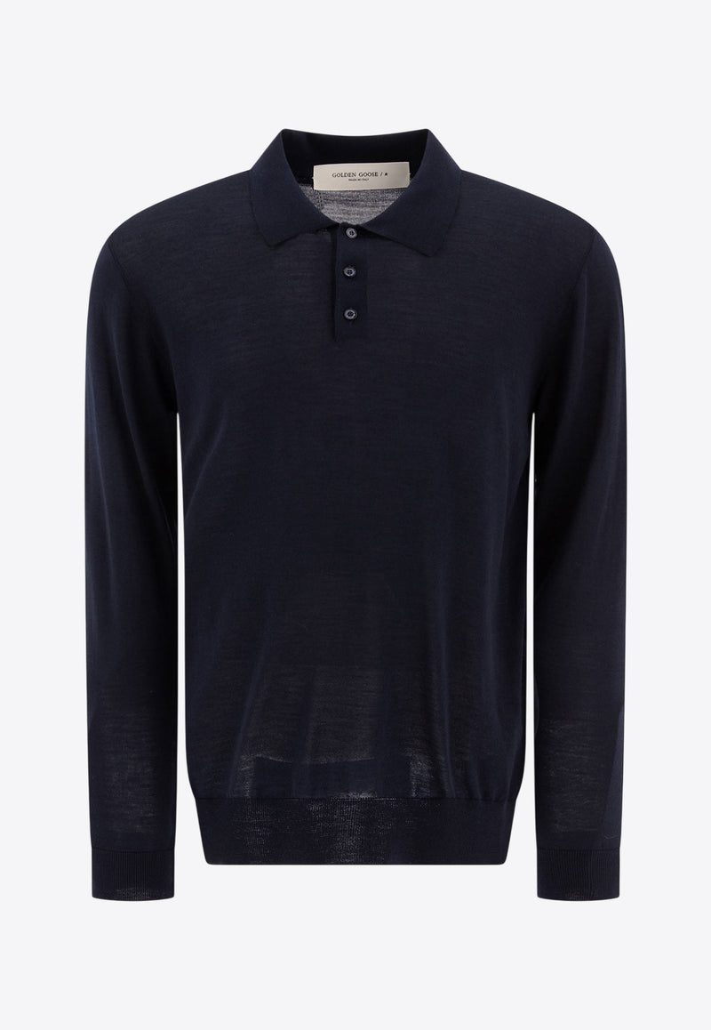 Golden Goose DB Wool Knit Long-Sleeved Polo T-shirt Blue GMP01353P00104150501_83003
