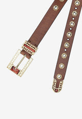 Golden Goose DB Embroidered Leather Belt Brown GWA00779A00077455312_043d8c57-8565-46d9-a6c7-595648b4f03a