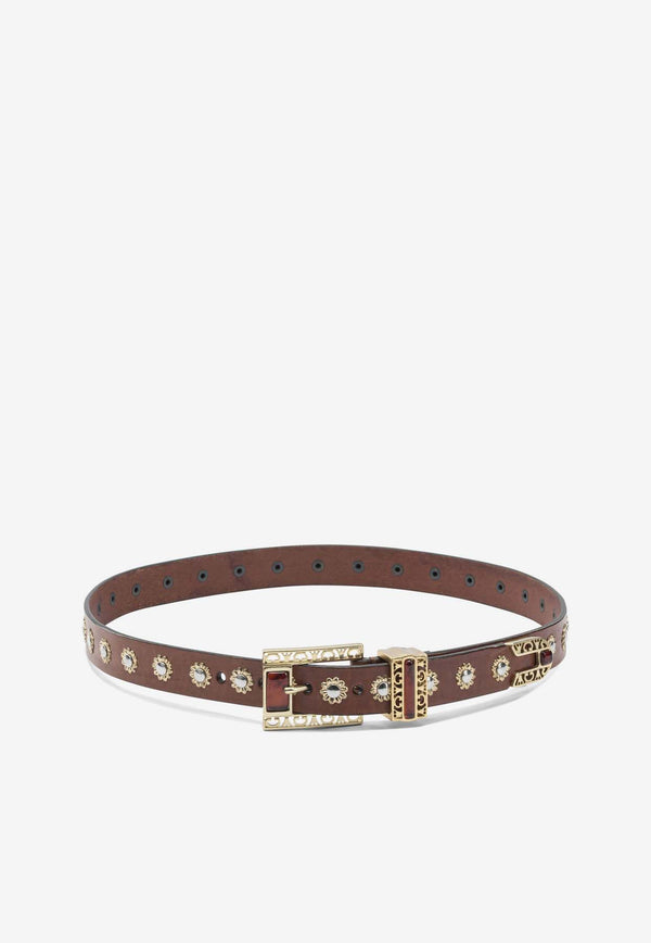 Golden Goose DB Embroidered Leather Belt Brown GWA00779A00077455312_043d8c57-8565-46d9-a6c7-595648b4f03a
