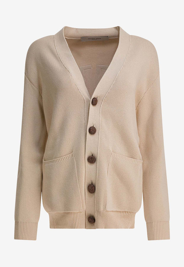 Golden Goose DB GOLDEN Patch Ribbed Cardigan Beige GWP00950P00197255550_12382267-4d01-4f11-8e59-306ad2b45aac